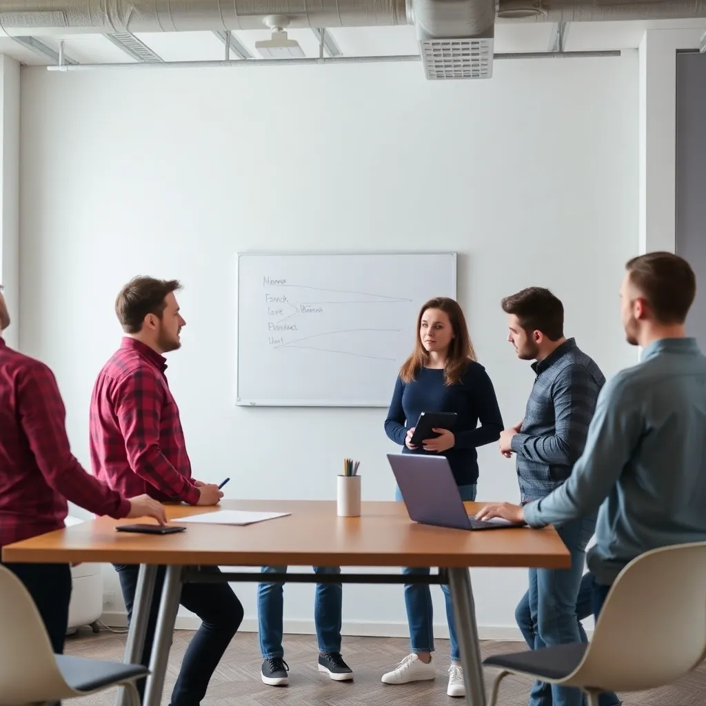 Slovenský startup tím počas produktívneho stand-up meetingu